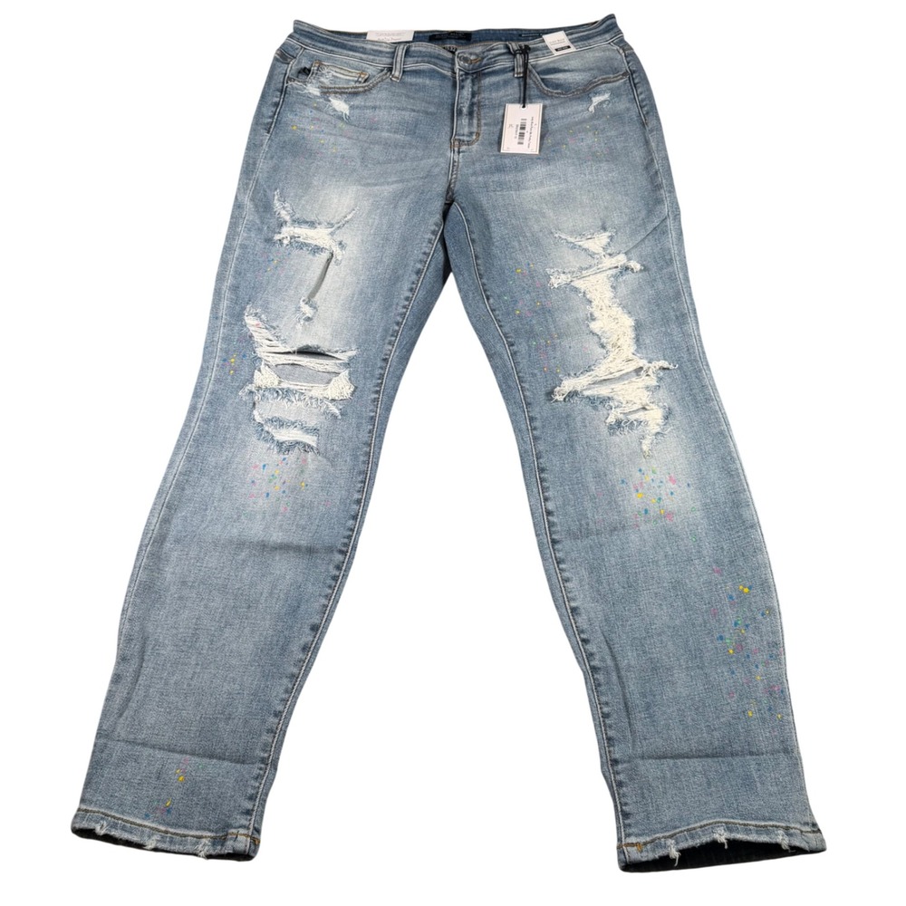 Judy Blue Boyfriend Jeans Womens 15/32 Light Wash Paint Splatter‎ JB82245LT NEW